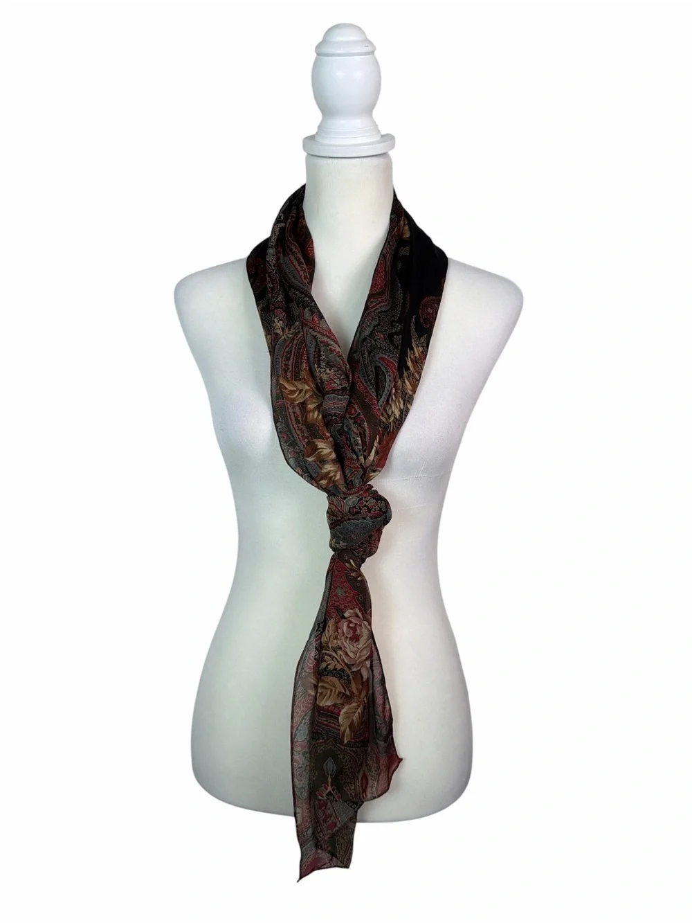 Ralph Lauren 100% Silk Scarf Floral Paisley Burgundy Long Oblong Vintage Style